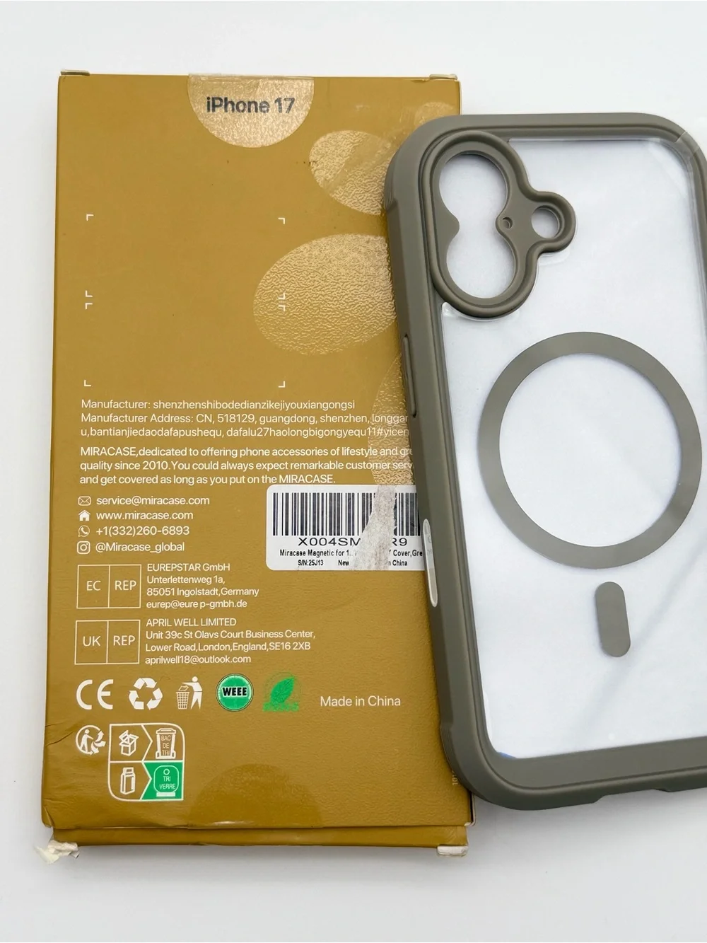 MIRACASE iPhone 17 Clear Protective Case – Gray – MagSafe Compatible